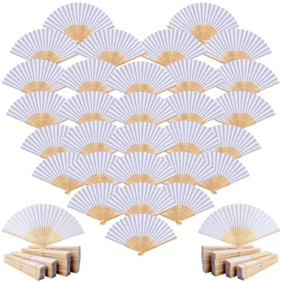 Afbeelding van TiGog 50 stuks waaiers voor bruiloft, witte papieren waaiers, gastgeschenk, kleine zomer, feest, geboortedag, doe het zelf en wanddecoratie