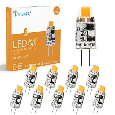 Afbeelding van LED G4 lampen,AC/DC 12V,100LM,G4 lampen,1W Warm witte lamp,3000K Geen flikkering,Vervangt 10W halogeenlampen,360 lichthoek,Niet dimbaar,10 stuks