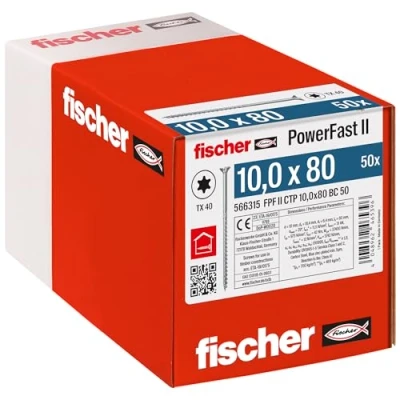 Afbeelding van Fischer PowerFast II 566315 Houtschroef 10 mm 80 Binnen T, Interne vertanding, TX, Torx, T profiel Staal Galvanisch verzinkt 50 stuk(s)