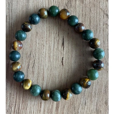 Afbeelding van Edelsteen Armband Aardse Energie Tijgeroog &amp; Groene Aventurijn 18 cm 8 mm