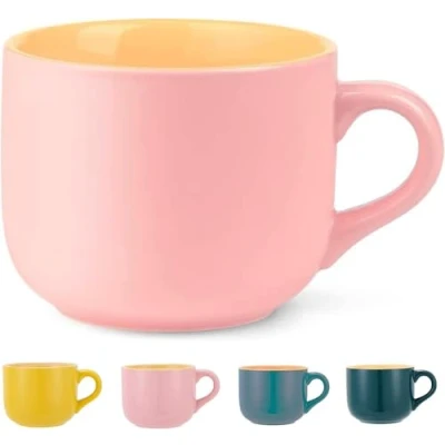 Afbeelding van 650 ml theekopje, koffiemok XXL mok keramische soepkopjes met handvat, jumbokopjes, grote koffie /theekop, muesli, soepen, koffiemok, schaal, porseleinen kop, soepkom roze