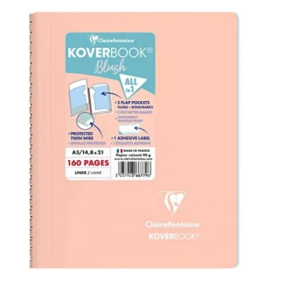 Afbeelding van Clairefontaine 366779C spiraalblok Koverbook Blush, DIN A5, 14,8 x 21cm, 80 vellen, gelinieerd, 1 stuks, koraalrood/ijsblauw