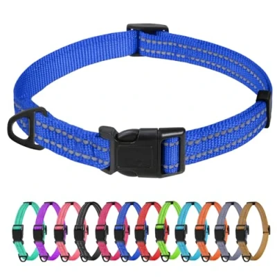 Afbeelding van TagMe Reflecterende nylon halsbanden, verstelbare klassieke halsband met snelsluiting gesp voor extra kleine honden, koningsblauw, 1,5 cm breedte