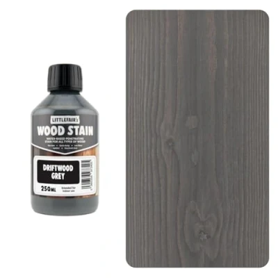 Afbeelding van Littlefair&#039;s Houtvlek en kleurstof op waterbasis Pastel Range (250ml, drijfhout grijs) Houtkleurstof voor binnen hout, inclusief deuren plinten