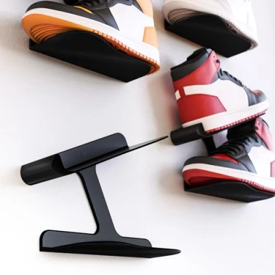 Afbeelding van Mobilefox Sneaker muurbeugel, schoenenplank, wandhouder, zwevend schoenenrek, display, zwart, 2 stuks