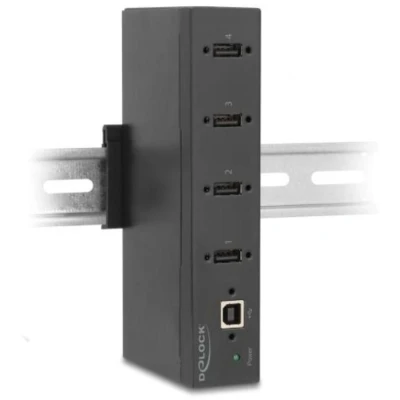 Afbeelding van Delock Industrie Hub 4 x USB 2.0 Typ A mit 15 kV ESD Schutz und Hutsch