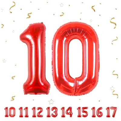 Afbeelding van 10e verjaardag decoratie cijfers ballon 10 jaar folieballon rood voor mannen vrouwen nummer vliegt met helium verjaardagsfeest 40&quot; 101cm