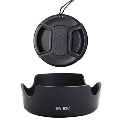 Afbeelding van Lens Hood EW 63C &amp; 58mm Cap Compatibel voor Canon EF S 18 55mm f/3.5 5.6 lens, f/4 op T8i T7i 90D 80D 77D Camera (1+1 Pack)