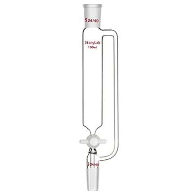 Afbeelding van stonylab 100ml Drukvereffenende Toevoegtrechter, Borosilicaatglas Druppeltrechter 24/40 Verbinding met PTFE Afsluitkraan voor Laboratorium,