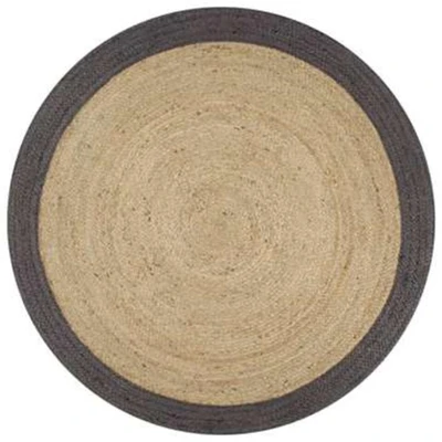 Afbeelding van Vloerkleed handgemaakt met donkergrijze rand 120 cm jute