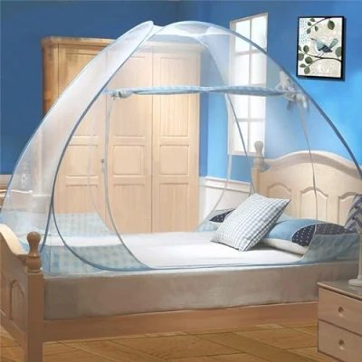 Afbeelding van Digead Opvouwbaar Klamboe, 180x200cm Draagbaar Reismuggennet, Eenvoudig te Installeren, Universele Yurt Klamboe Blauw Rand
