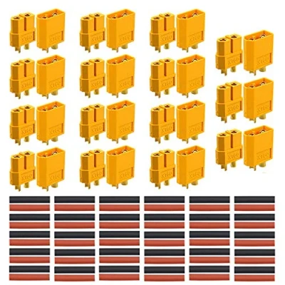 Afbeelding van QitinDasen 15 paar premium XT 60 mannelijke vrouwelijke batterijaansluitingen, hoogstroom, gouden stekker, ronde bus, met krimpkous