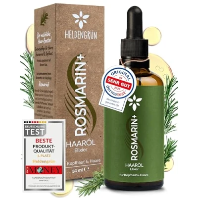 Afbeelding van Heldengrün® biologische rozemarijn haarolie [hoge dosis] stimuleert haargroei, bij haaruitval met echte jojoba en rozemarijnolie, rozemarijnolie haar