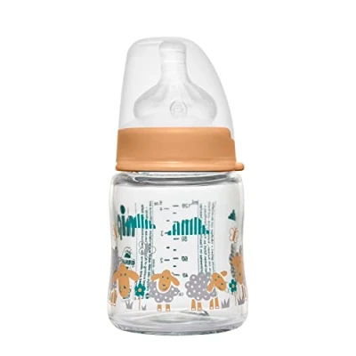 Afbeelding van nip Fles met brede hals anti koliek zuiger: Baby drinkfles ACTIFLEX systeem, Made in Germany, BPA vrij, glas, eenheidsmaat, zuiggat M medium drinkstroom, 120 ml, meisje