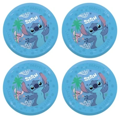 Afbeelding van Procos Stitch and Angel plastic bord, 4 stuks, herbruikbaar, feestservies voor verjaardag of themafeest