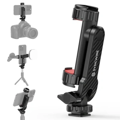 Afbeelding van SYNCWIRE Phone Tripod Mount Adapter, Smartphone Adapter met 2 Cold Shoe, Gecombineerde 1/4&quot; Schroef en Shoe Base, 360 Draaibare Klem, Camera Houder