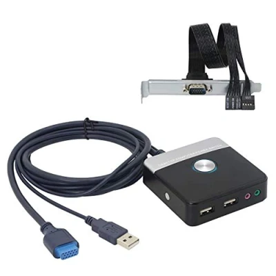 Afbeelding van GELRHONR Externe pc aan/uit knop, desktop stroomschakelaar, resetschakelaarknop voor desktopcomputer met dubbele USB poort en audiopoorten thuis, kantoor, internetcafés 120 cm