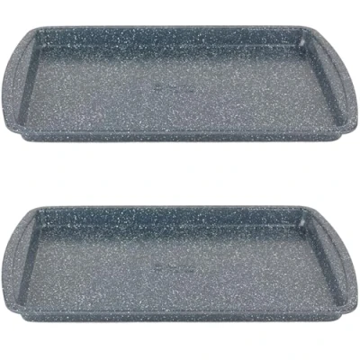 Afbeelding van Russell Hobbs COMBO 5445 Nightfall Stone 38 cm Baking Tray Set of 2 Non Stick Oven Tray, Safe Up to 220C, Sheet for Biscuits, Cookies and Chips, Carbon Steel Bakeware, PFOA Free, Blue