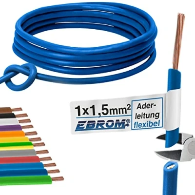 Afbeelding van Aderleiding bedradingsleiding enkele kabel flexibel 1,5 mm2 PVC H07V K mm² kleur: donkerblauw vele lengtes leverbaar in stappen van 5 meter, uw lengte: 10 m