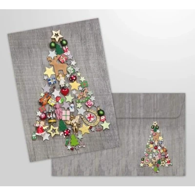 Afbeelding van 10 kerstkaarten kleurrijke kerstboom met envelop, stuks dezelfde Nostalgische vouwkaarten voor Kerstmis in een set bijpassende enveloppen en kleurrijk kerstboomontwerp