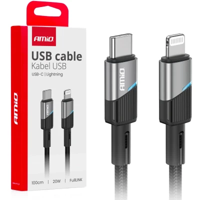 Afbeelding van AMiO USB C naar Lightning Kabel 20W 100cm FullLINK Premium Hoogwaardige Snellader Oplaadkabel Snoer