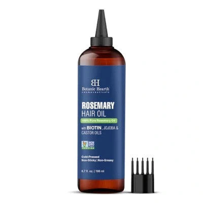 Afbeelding van Botanic Hearth 100% pure rozemarijnolie voor haargroei, geïnfuseerd met biotine, versterkende behandeling, voeden en volumizing, jojoba olie castorolie, niet GMO gecertificeerd,