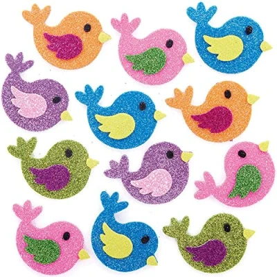 Afbeelding van Baker Ross FC716 Vogel Glitter Stickers Set van 100, Zelfklevende voor Kinderen, Knutselen Kinderen