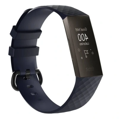 Afbeelding van Fitbit Charge 3 &amp; 4 siliconen diamant pattern bandje Maat: Small Blauw