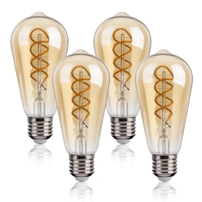 Afbeelding van FLSNT Edison Vintage Gloeilamp E27, ST58 Retro LED Spiraalgloeilampen, 4W (vervangt 40W), 2200K Warmwit, Niet dimbaar, CRI90, Amberkleurig Glas, 4st