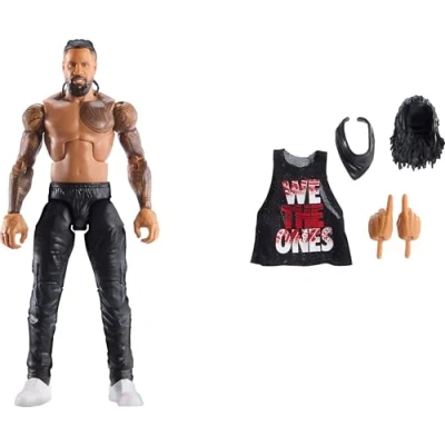 Afbeelding van Mattel WWE Elite Collection Jimmy Uso, verzamelfiguur Series 114, actiefiguur met verwisselbare handen, kinderspeelgoed, 8+ jaar, JCH94