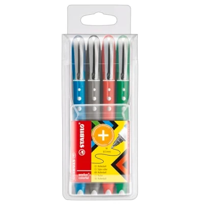 Afbeelding van Rollerball STABILO worker+ colorful medium 4 stuks groen, rood, blauw, zwart (assorti)