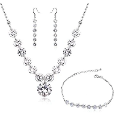 Afbeelding van Crystalline Azuria Bruiloft Set Witte Zirkonia Kristallen Strand Ketting Bengelen Oorbellen Armband 18 kt Witgoud Verguld