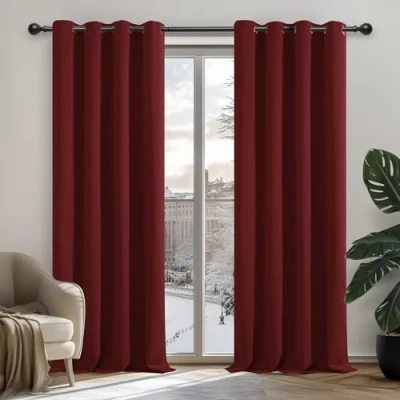 Afbeelding van Deconovo Verduisterende Gordijnen Set van 2, Lichtdichte, Warmtewerende Verduisteringsgordijnen voor Woonkamer, Kerst Gordijnen, 107x214 cm (B x H), Donkerrood