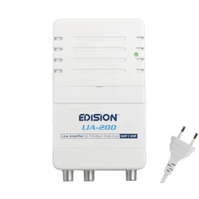 Afbeelding van EDISION LIA 200 Versterker TV antenne voor binnen UHF/VHF, 12 24 dB, 104 dBmV, digitaal terrestrisch DVB T/T2, met 5G LTE filter, 1 ingang, 2 uitgangen
