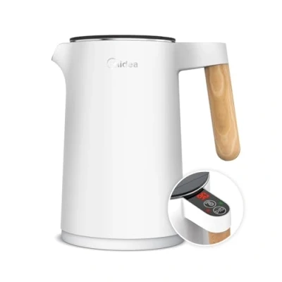 Afbeelding van Midea Roestvrijstalen waterkoker met temperatuurinstelling, 1,5 liter, 2200 W, wit, theekoker temperatuurweergave en veiligheidsfuncties, BPA vrij