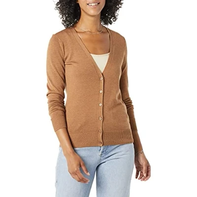 Afbeelding van Amazon Essentials Women&#039;s Lichtgewicht vest met V hals (verkrijgbaar in grote maten), Camel, M