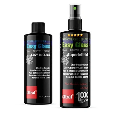 Afbeelding van iXtral® Douche + raam glasafdichting, reiniging permanent 2 in 1 set met nano glasreiniger voor lotuseffect, pareleffect tegen kalk en vuil, niet acrylglas