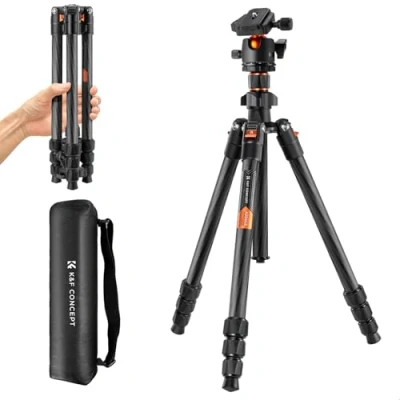 Afbeelding van K&amp;F Concept Koolstofvezel Statief, 162CM Lichtgewicht Camera Reisstatief, Compact Draagbaar Professioneel Reflexstatief met 360 Kogelkop K254C2 (Slechts 1.13kg)