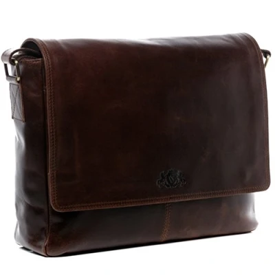 Afbeelding van SID &amp; VAIN Grote laptoptas Messenger Bag echt leer 15 inch laptop zakelijke tas Spencer schoudertas met extra laptophoes leren heren en dames handgemaakt, bruin cognac, Large
