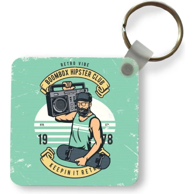 Afbeelding van Sleutelhanger Uitdeelcadeautjes Mancave Radio Skateboard Vintage Plastic Vaderdag cadeau Geschenk Cadeautje voor hem Tip Mannen