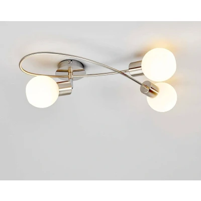 Afbeelding van Lindby plafondlamp 3 lichts metaal, glas H: 22 cm E14 mat nikkel, opaalwit