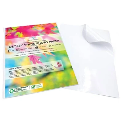 Afbeelding van Evergreen Goods 50 vellen A4 wit glanzend afdrukbaar fotostickerpapier Spatwaterdicht inkjet en lasercompatibel zelfklevend label Ideaal voor productetikettering, doe het zelf ambachten,