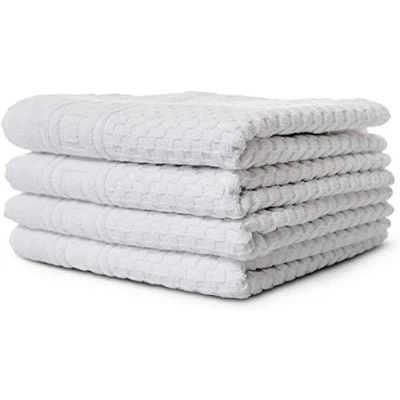 Afbeelding van Carenesse Set van 4 handdoeken, 50 x 100 cm, wit, premium hotelkwaliteit, 100% katoen, Öko Tex 100, handdoekenset met wafelpatroon en rand, badstoffen pluisvrij, absorberend, zacht