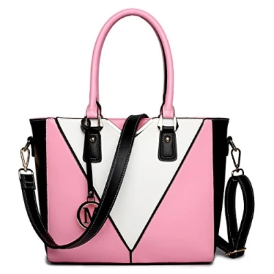 Afbeelding van Miss Lulu Chique damestas met handvat aan de bovenkant, luxe draagtas, minimalistisch design, modieuze crossbody tas kleurblokkering, veelzijdig voor zakelijk en casual gebruik, roze