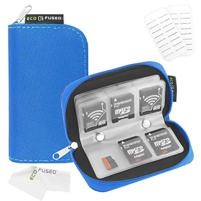 Afbeelding van Eco Fused Geheugenkaartkoffer Geschikt voor maximaal 22x SD, SDHC, Micro Mini SD en 4X CF Houder met 22 sleuven (Blauw)