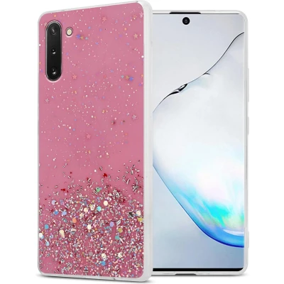 Afbeelding van Cadorabo Hoesje geschikt voor Samsung Galaxy NOTE 10 in Roze met Glitter Beschermhoes van flexibel TPU silicone fonkelende glitters Case Cover Etui