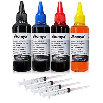 Afbeelding van Aomya 400 ml Universal Dye Ink in Bottles Refill Kit voor HP Canon Epson Brother Lexmark Printers compatibele cartridges navulbare cartridge CISS System 4 Color Set met gratis Syringes (BK, C, M, Y)