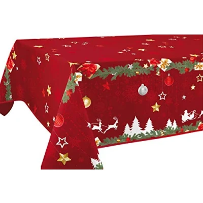 Afbeelding van Polyester Vlekbestendig Tafelkleed Kerst Rood Maat: Rechthoek 150 x 200 cm