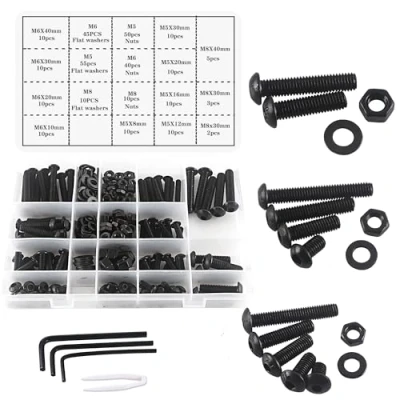 Afbeelding van huruirui Moeren en Bouten Sluitringen Assortiment Set, M5 M6 M8 Zwart Hex Socket Head Cap Schroeven Kit, Schroefdraad Machine Set Gereedschap Kit 310st