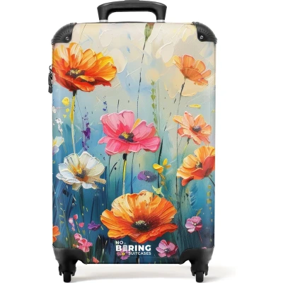 Afbeelding van NoBoringSuitcases.com® Handbagage koffer lichtgewicht Reiskoffer trolley Geschilderde kleurrijke bloemen Rolkoffer met wieltjes Past binnen 55x40x20 en 55x35x25